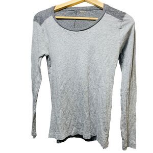 Madewell Whisper Long Sleeve Colorblock Tee Round Neck Top Gray Cotton Size XXS